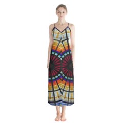 Background Stained Glass Window Button Up Chiffon Maxi Dress by Pakrebo