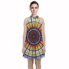 Background Stained Glass Window Velvet Halter Neckline Dress 