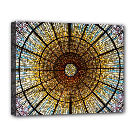 Barcelona Glass Window Stained Glass Deluxe Canvas 20  X 16  (stretched) by Pakrebo