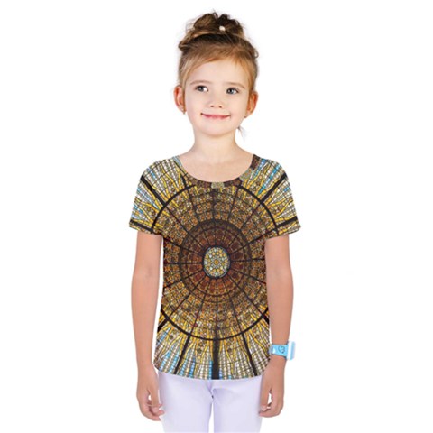 Barcelona Glass Window Stained Glass Kids  One Piece Tee by Pakrebo