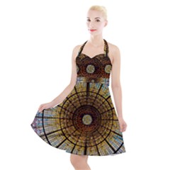 Barcelona Glass Window Stained Glass Halter Party Swing Dress  by Pakrebo