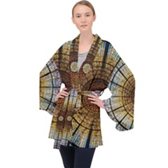 Barcelona Glass Window Stained Glass Velvet Kimono Robe