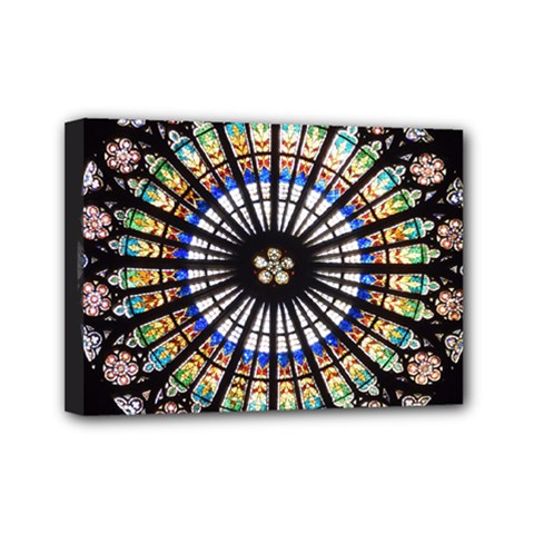 Stained Glass Cathedral Rosette Mini Canvas 7  X 5  (stretched) by Pakrebo