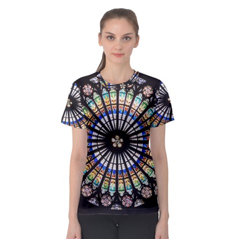 Stained Glass Cathedral Rosette Women s Sport Mesh Tee by Pakrebo