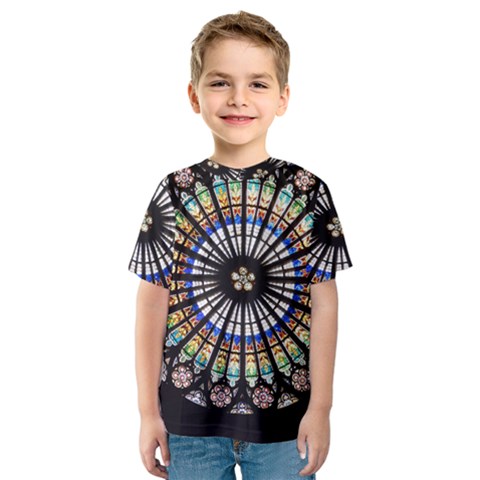 Stained Glass Cathedral Rosette Kids  Sport Mesh Tee by Pakrebo