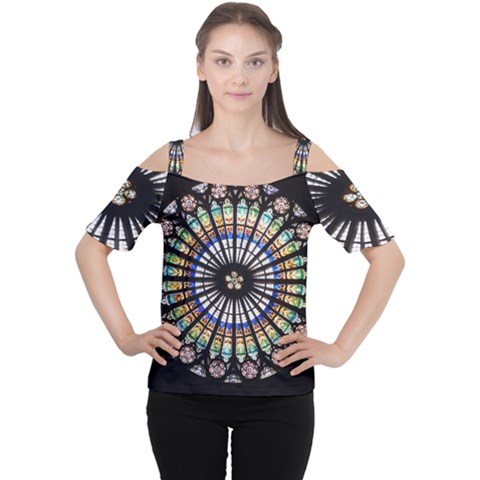 Stained Glass Cathedral Rosette Cutout Shoulder Tee by Pakrebo