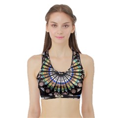 Stained Glass Cathedral Rosette Sports Bra With Border by Pakrebo