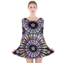 Stained Glass Cathedral Rosette Long Sleeve Velvet Skater Dress