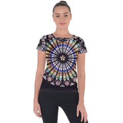 Stained Glass Cathedral Rosette Short Sleeve Sports Top  by Pakrebo