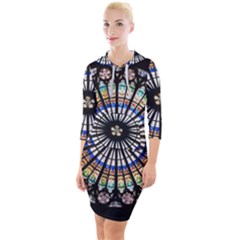 Stained Glass Cathedral Rosette Quarter Sleeve Hood Bodycon Dress