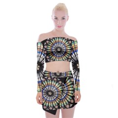 Stained Glass Cathedral Rosette Off Shoulder Top With Mini Skirt Set by Pakrebo