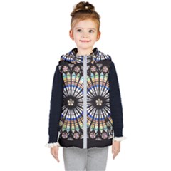 Stained Glass Cathedral Rosette Kids  Hooded Puffer Vest by Pakrebo