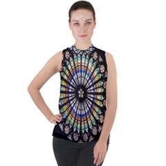 Stained Glass Cathedral Rosette Mock Neck Chiffon Sleeveless Top