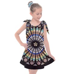 Stained Glass Cathedral Rosette Kids  Tie Up Tunic Dress by Pakrebo