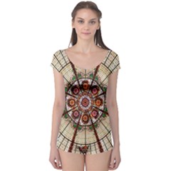 Pattern Round Abstract Geometric Boyleg Leotard  by Pakrebo