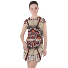 Pattern Round Abstract Geometric Drawstring Hooded Dress