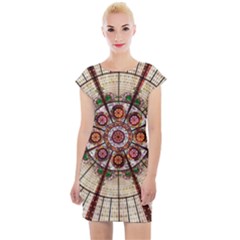 Pattern Round Abstract Geometric Cap Sleeve Bodycon Dress by Pakrebo