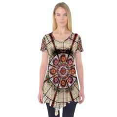 Pattern Round Abstract Geometric Short Sleeve Tunic  by Pakrebo