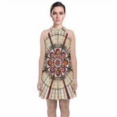 Pattern Round Abstract Geometric Velvet Halter Neckline Dress 