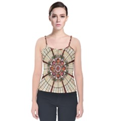 Pattern Round Abstract Geometric Velvet Spaghetti Strap Top by Pakrebo