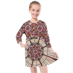 Pattern Round Abstract Geometric Kids  Quarter Sleeve Shirt Dress by Pakrebo