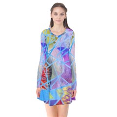 Wallpaper Stained Glass Long Sleeve V-neck Flare Dress