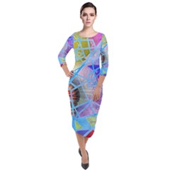 Wallpaper Stained Glass Quarter Sleeve Midi Velour Bodycon Dress