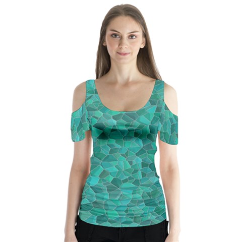 Turquoise Butterfly Sleeve Cutout Tee  by LalaChandra