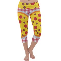 Pizza Table Pepperoni Sausage Capri Yoga Leggings by Pakrebo