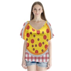 Pizza Table Pepperoni Sausage V-neck Flutter Sleeve Top by Pakrebo