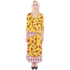 Pizza Table Pepperoni Sausage Quarter Sleeve Wrap Maxi Dress by Pakrebo