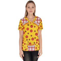 Pizza Table Pepperoni Sausage Women s V-neck Scrub Top by Pakrebo