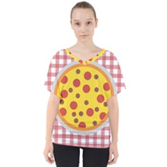 Pizza Table Pepperoni Sausage V-neck Dolman Drape Top by Pakrebo