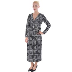 Pattern Op Art Black White Grey Velvet Maxi Wrap Dress