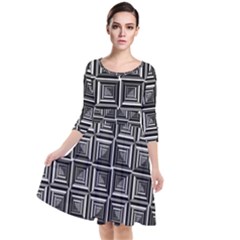 Pattern Op Art Black White Grey Quarter Sleeve Waist Band Dress by Pakrebo