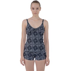 Pattern Op Art Black White Grey Tie Front Two Piece Tankini by Pakrebo