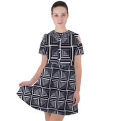 Pattern Op Art Black White Grey Short Sleeve Shoulder Cut Out Dress 