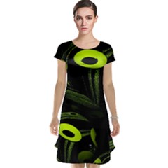 Fractal Fractals Green Ball Black Cap Sleeve Nightdress by Pakrebo