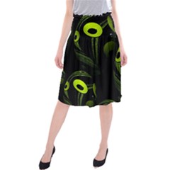 Fractal Fractals Green Ball Black Midi Beach Skirt by Pakrebo