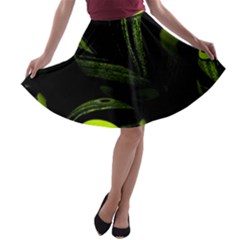 Fractal Fractals Green Ball Black A-line Skater Skirt by Pakrebo