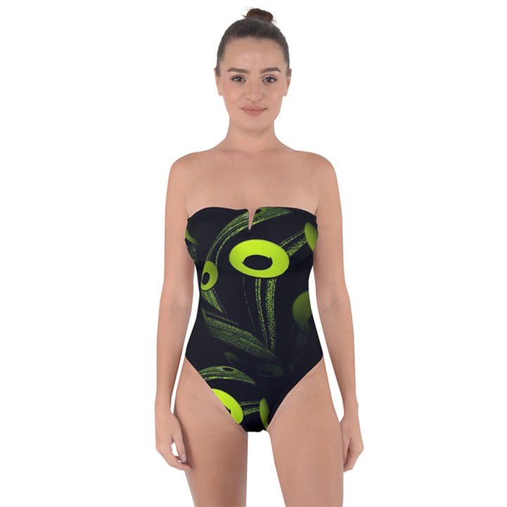 Fractal Fractals Green Ball Black Tie Back One Piece Swimsuit