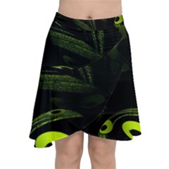 Fractal Fractals Green Ball Black Chiffon Wrap Front Skirt by Pakrebo