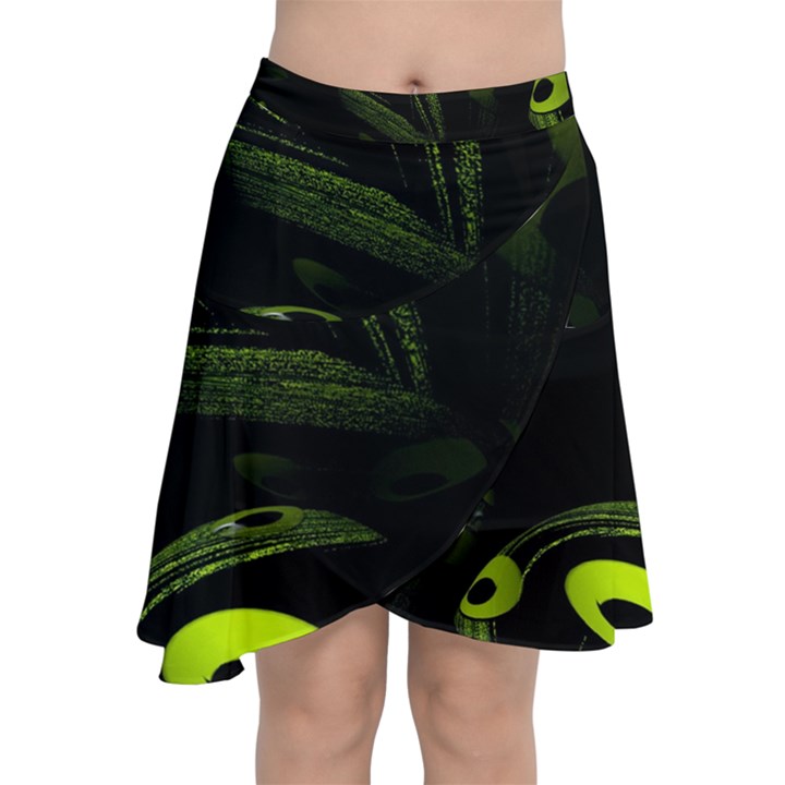 Fractal Fractals Green Ball Black Chiffon Wrap Front Skirt