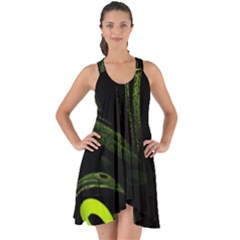 Fractal Fractals Green Ball Black Show Some Back Chiffon Dress by Pakrebo