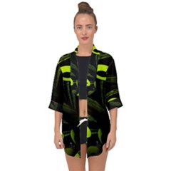 Fractal Fractals Green Ball Black Open Front Chiffon Kimono by Pakrebo