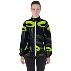 Fractal Fractals Green Ball Black High Neck Windbreaker (women)