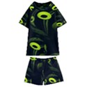 Fractal Fractals Green Ball Black Kids  Swim Tee and Shorts Set View1