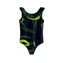 Fractal Fractals Green Ball Black Kids  Frill Swimsuit by Pakrebo