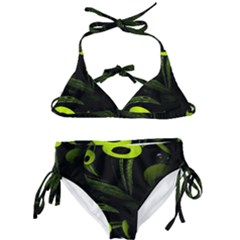 Fractal Fractals Green Ball Black Kids  Classic Bikini Set by Pakrebo