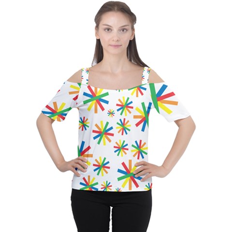 Celebrate Pattern Colorful Design Cutout Shoulder Tee by Pakrebo